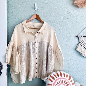 POL Cream Button-Up Lace Top